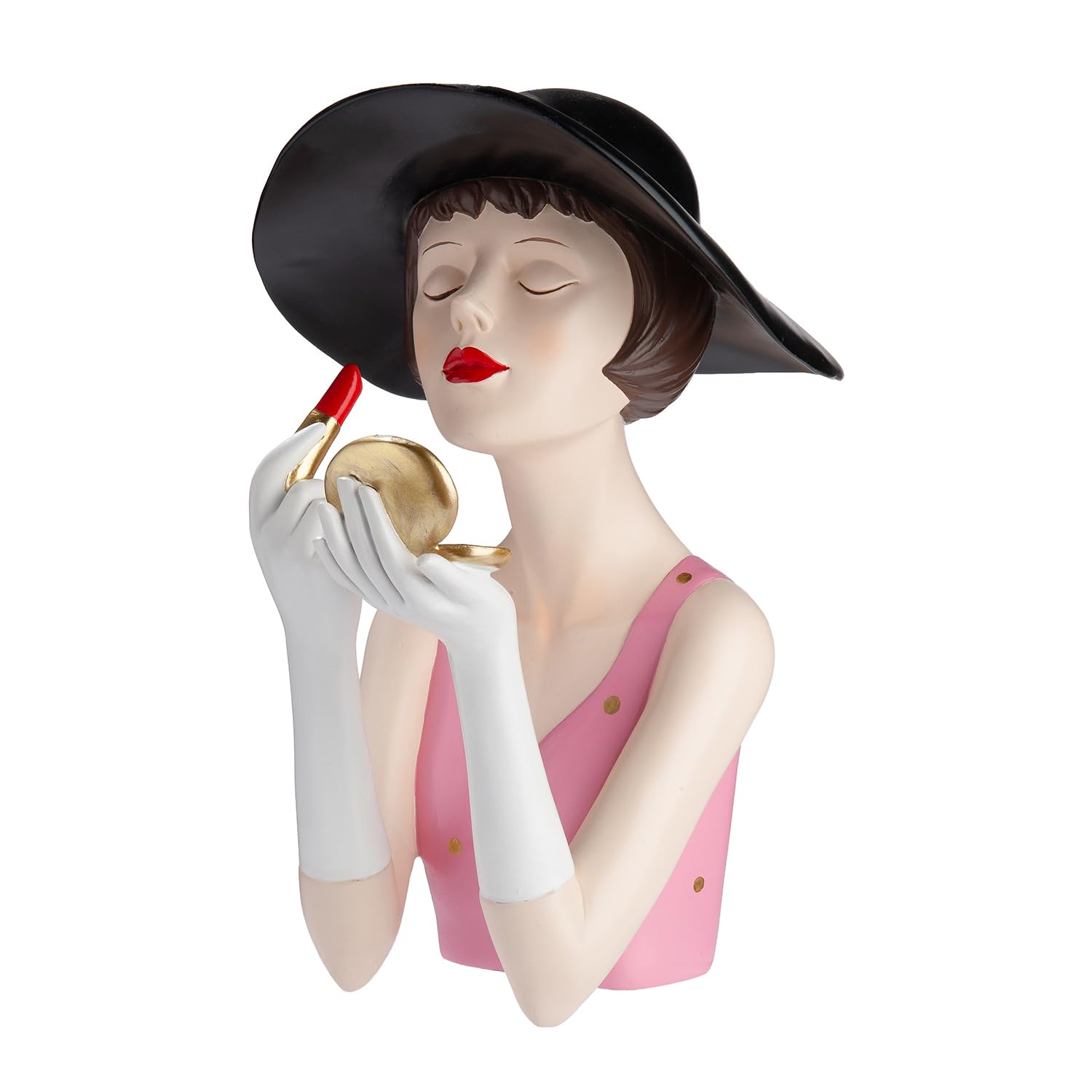 GILDE Lady Amélie Resin Figurine, Metallic Look, Polka Dots, Lipstick Motif, Pink/Red, Height 31 cm x Width 20 cm