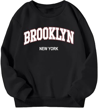 Brooklyn Sweatshirt for Girl Letter Graphic Loose Casual Cute Pullover Shirt Kids Round Neck Long Sleeve Sweatshirts