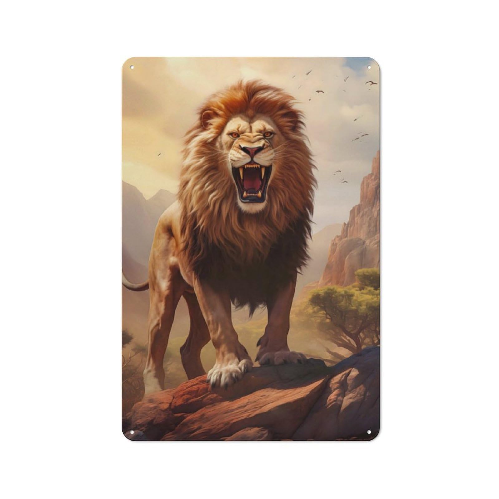 Tin Wall Plaque 30x20cm with Angry Wild Lion for Pub Or Café, with Clear Vintage Wall Decor Character