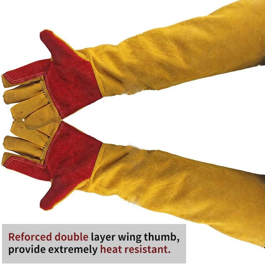 23.6" Inch Long Sleeves Welding Safety Gloves, Lined And Kevlar Stitching Welders Gauntlets Wood Burners Accessories Gloves, Heat Resistant Stove Fire And Barbecue Gloves, Gifts for Men Dad Husband