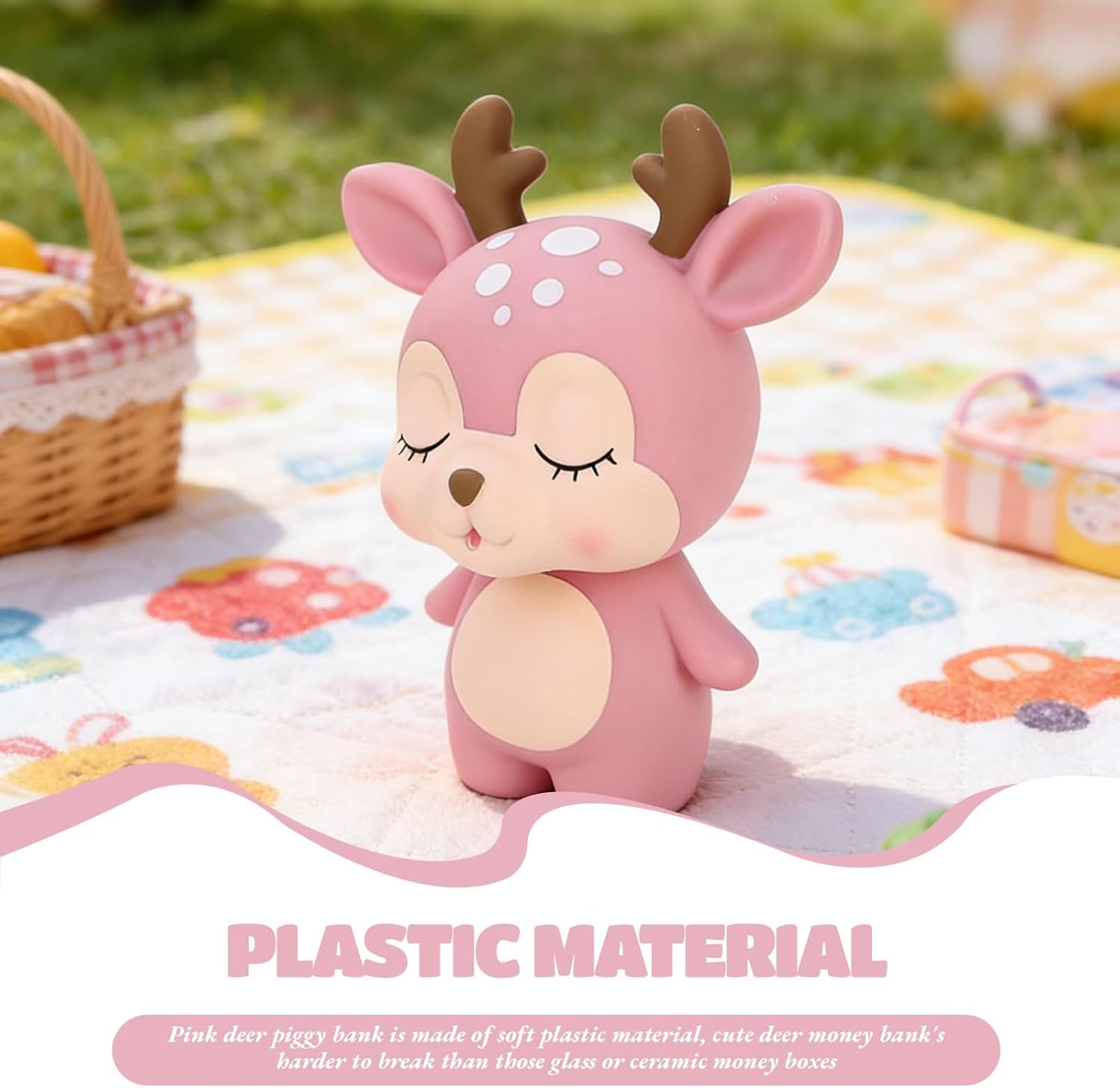 Cute Deer Money Bank, Unbreakable Piggy Bank Pink Deer Figurine Cartoon Animal Shape Plastic Money Box for Boys Girls Children Home Decoration Desktop Ornaments