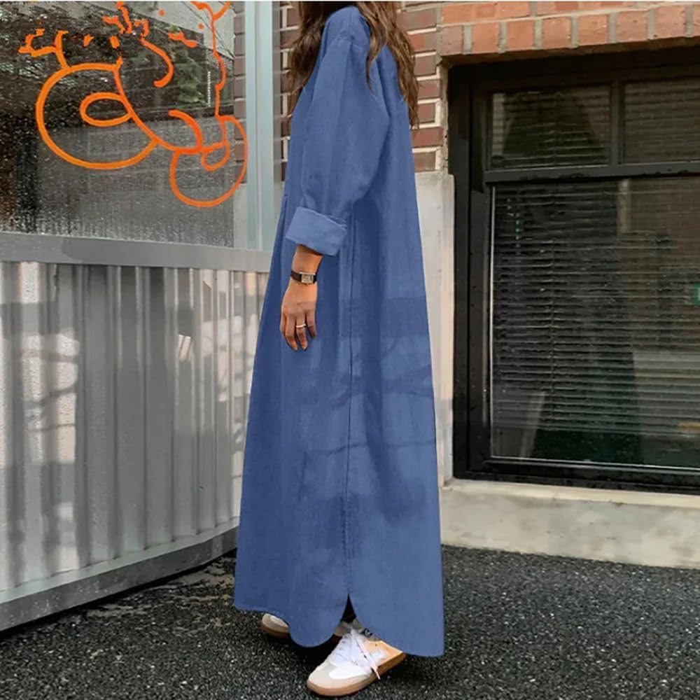fitted lace wedding dress Xadsfeel Plus Size Denim Dress for Women Long Sleeve Button Down Denim  Shirt Dress Tiered Ruffle Hem Long Jean Dresses, Blue, X-Large at Amazon  Women's Clothing store main image 0