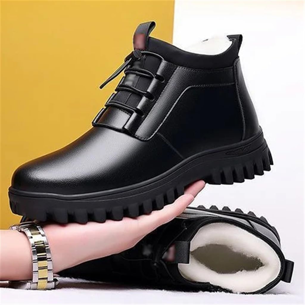 Men's Winter Leather Shoes Plush Warm Comfortable Anti Slip Business Cotton Shoes Outdoor Casual Snow Vacation(39 Code)