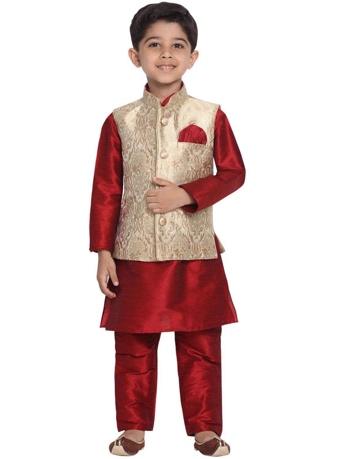 Jbn Creation Vastramay Boy's Cotton Silk Blend Nehru Modi Jacket Kurta And Pyjama Set_Vasnbj024Rgnbkma001Npma_20