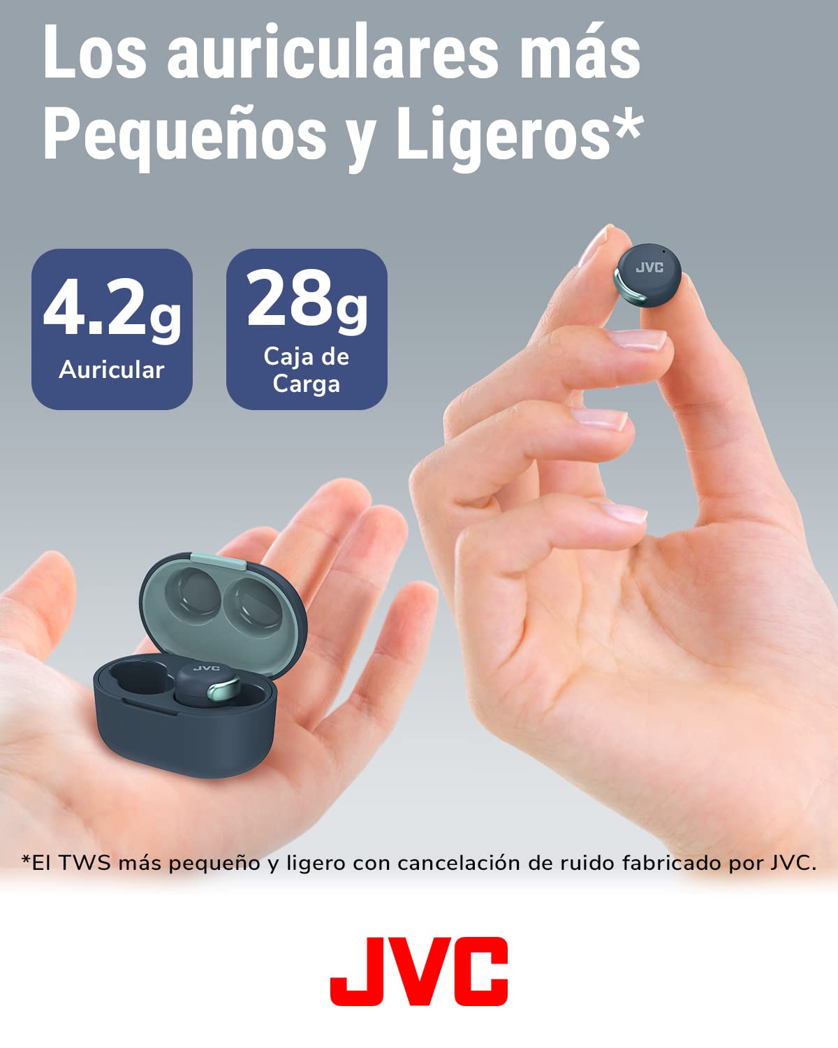 Auriculares Inalámbricos JVC con Cancelación de Ruido - Compact True Wireless Earbuds Bluetooth 5.2, Modo Baja Latencia, Batería con 21H de reproducción, Resistencia al Agua (IPX4) HA-Z330T-G (Verde)