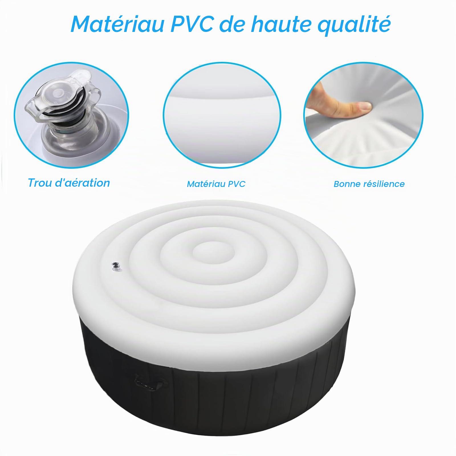 Couverture Gonflable pour Spa, Couverture Ronde Universelle de 165 cm, Couverture Isolante pour Spa, résistante aux intempéries et à la poussière, Accessoires pour spas et jacuzzis