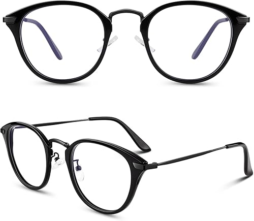 Happy Store CN79 Anteojos de cristal claro con marco tipo cuerno de metal de alta moda