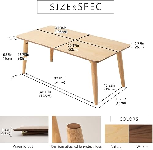 Miniatura 17 de EMOOR Mesa auxiliar plegable de madera rectangular mediana (17.7 x 31.5 pulgadas), color blanco, mesa baja para sentarse en el suelo, espacio