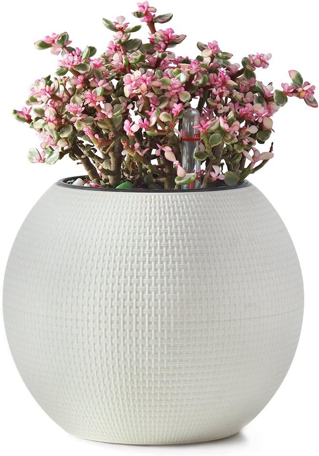 Self Watering Planter Modern Decorative Planter Pot (White)