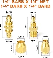 Vista 39 de GASHER 10PCS Brass Pneumatic Replacement Fitting, Reusable Hose End Repair Fitting 1/4" Barb（Suitable for 1/4" ID，5/16" OD air hose) x 1/4" NPT Rigid