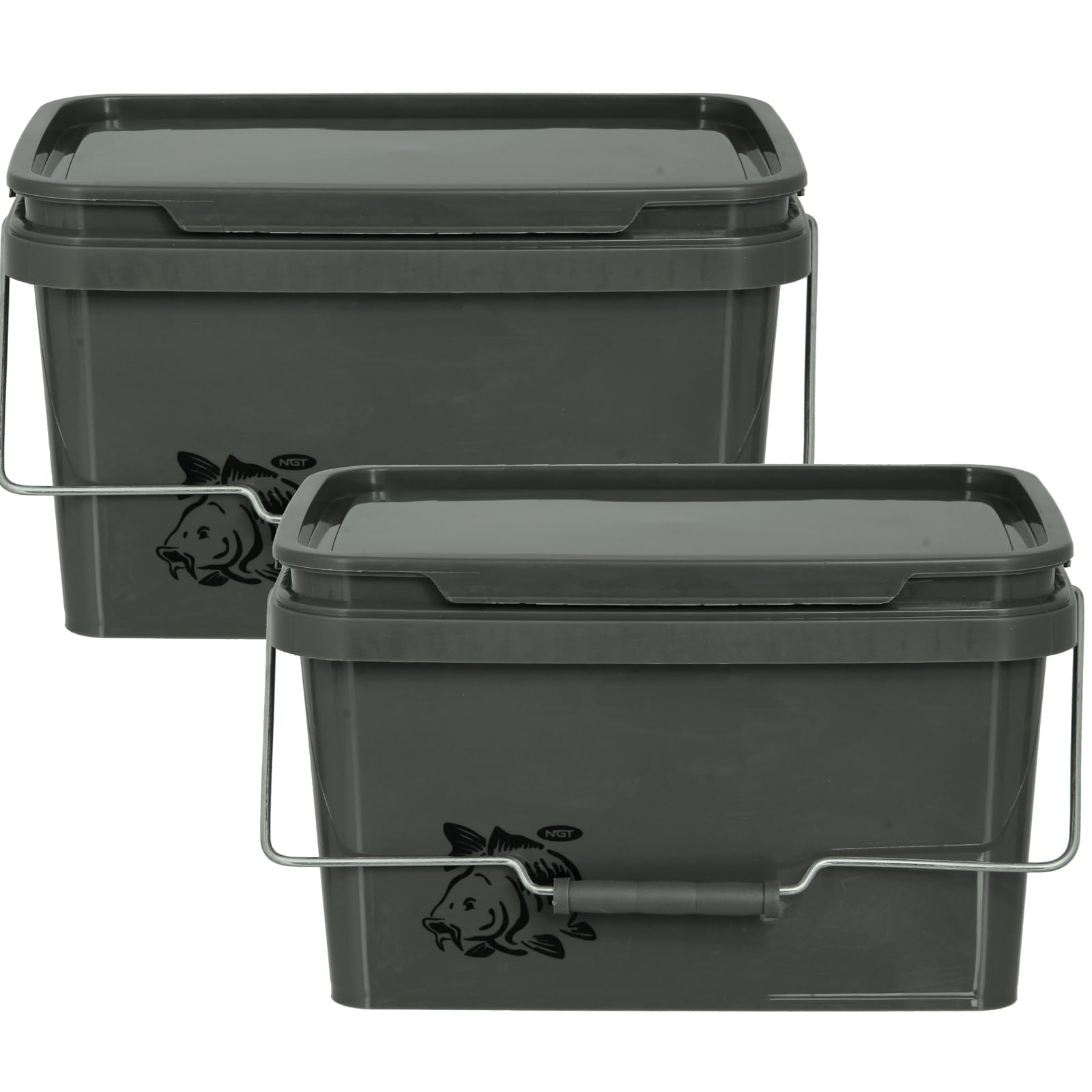 DNA Leisure Green Square 5L & 10L Bait Buckets - Metal Handle, Air-tight, Leak-proof, Versatile, Multi-size