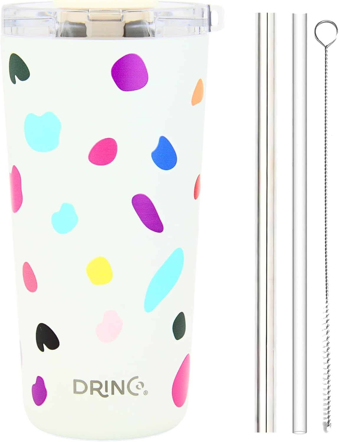 Drinco - 20 oz Stainless Steel Tumbler | Double Walled Vacuum Insulated Mug With Lid, 2 Straws, For Hot & Cold Drinks (20oz Blots) - Image 2