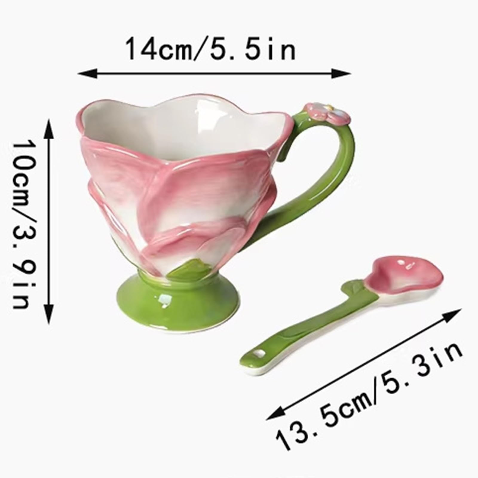 Zestaw ceramicznych filiżanek do herbaty kwiatowej | Codzienny zestaw do herbaty: ceramiczny kubek kwiatowy o pojemności 350 ml z łyżeczką