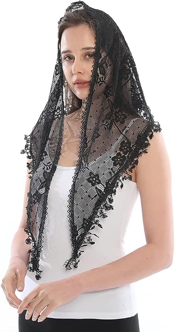 LMVERNA Lace Veil Triangle Mantilla Church Head Covering Latin Scarf for Mass Wedding Bridesmaids
