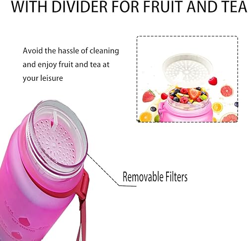 Miniatura 3 de YF-TOW Botellas de agua, botella de agua deportiva, botellas de agua a prueba de fugas de 34 onzas con tiempo y colador de frutas, sin BPA, sin