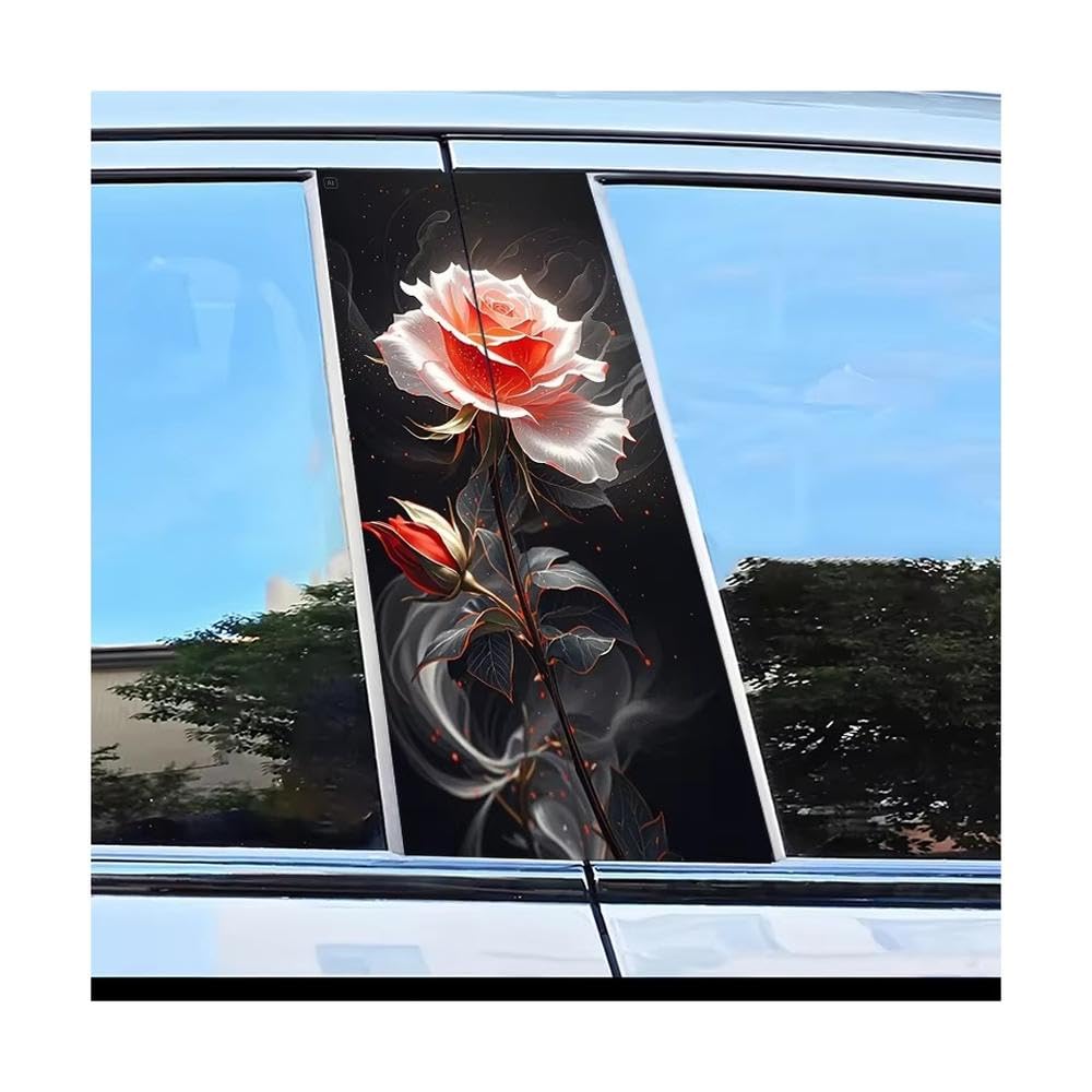 2pcs Car Center Pillar Protection Stickers Rose Pattern Scratch Resistant Film