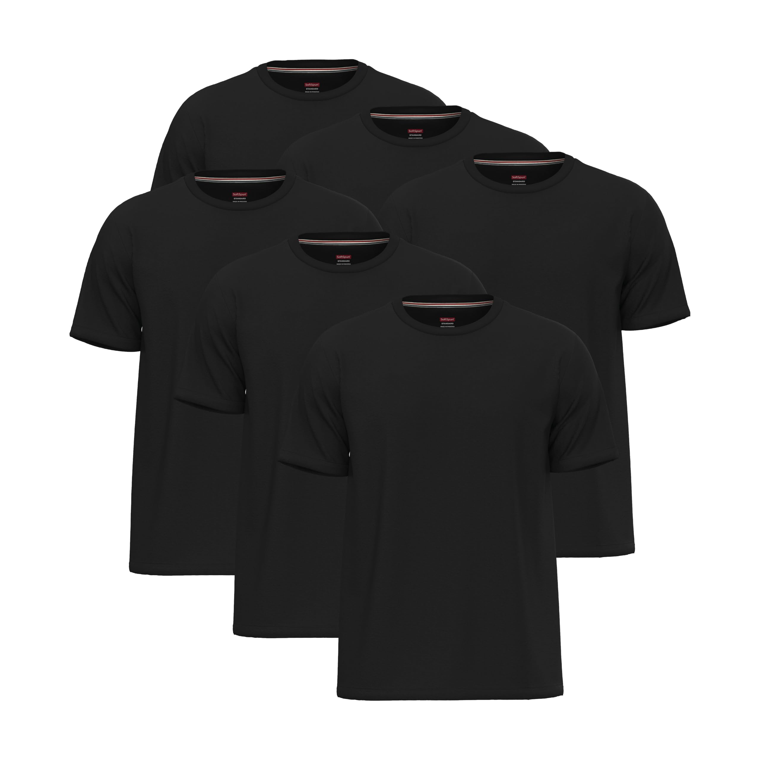 Softspun Men's Pack6 [Black Collection] 6 Pack Tshirts Man T-Shirts Multipack Tee Shirt Pack Tees Shirt Pack T-Shirts For Plain Shirts Plain