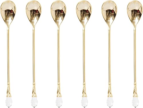Italian Collection - Juego de 6 cucharas de postre con piedra Swarovski blanca Dorado