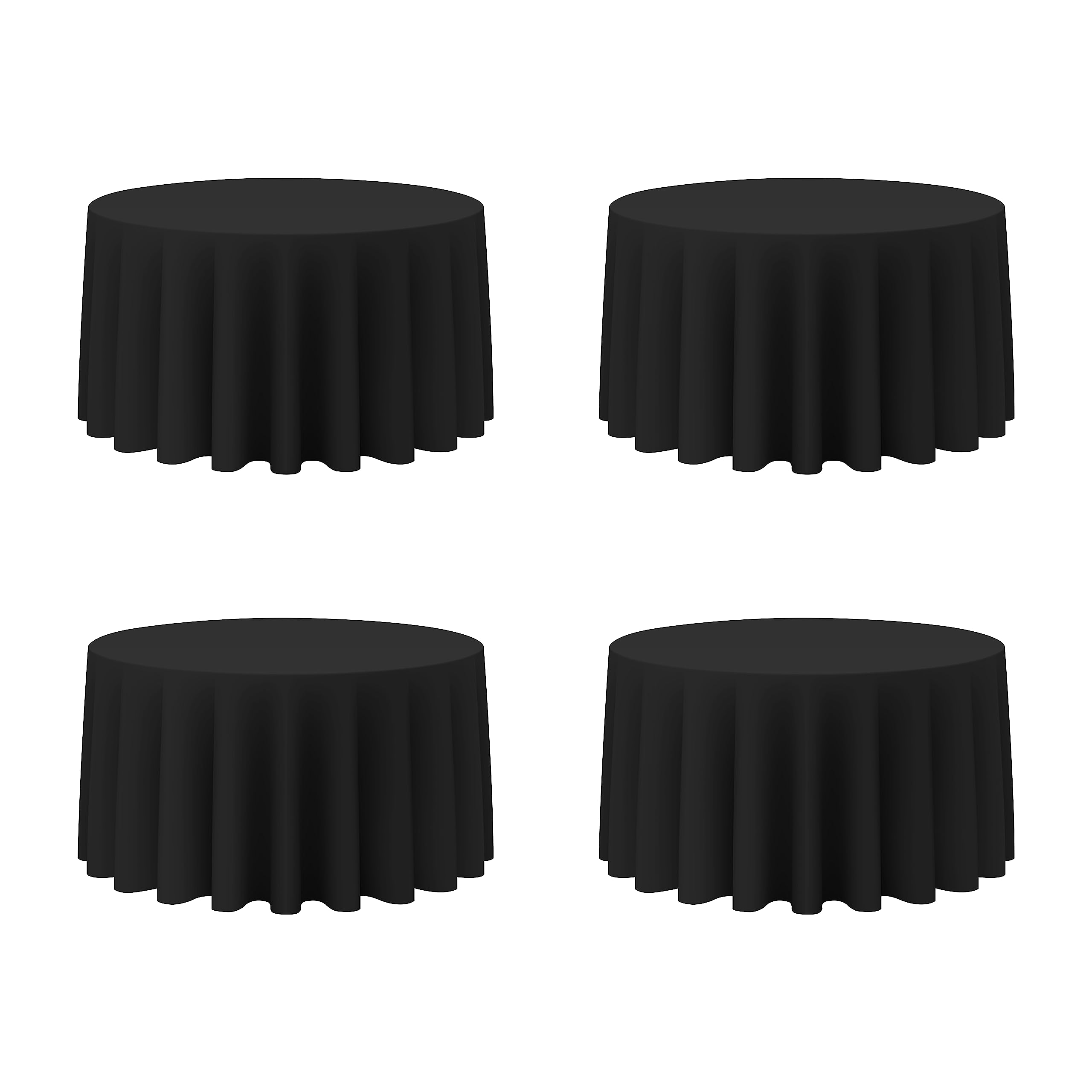 Photo 1 of BRILLMAX 4 Pack Black Round Tablecloths 120 Inch for 60” Tables - 150 GSM Polyester Fabric, Floor Length Drop, Water, Stain & Wrinkle Resistant Cloth Cover for Wedding Reception Banquet Dining