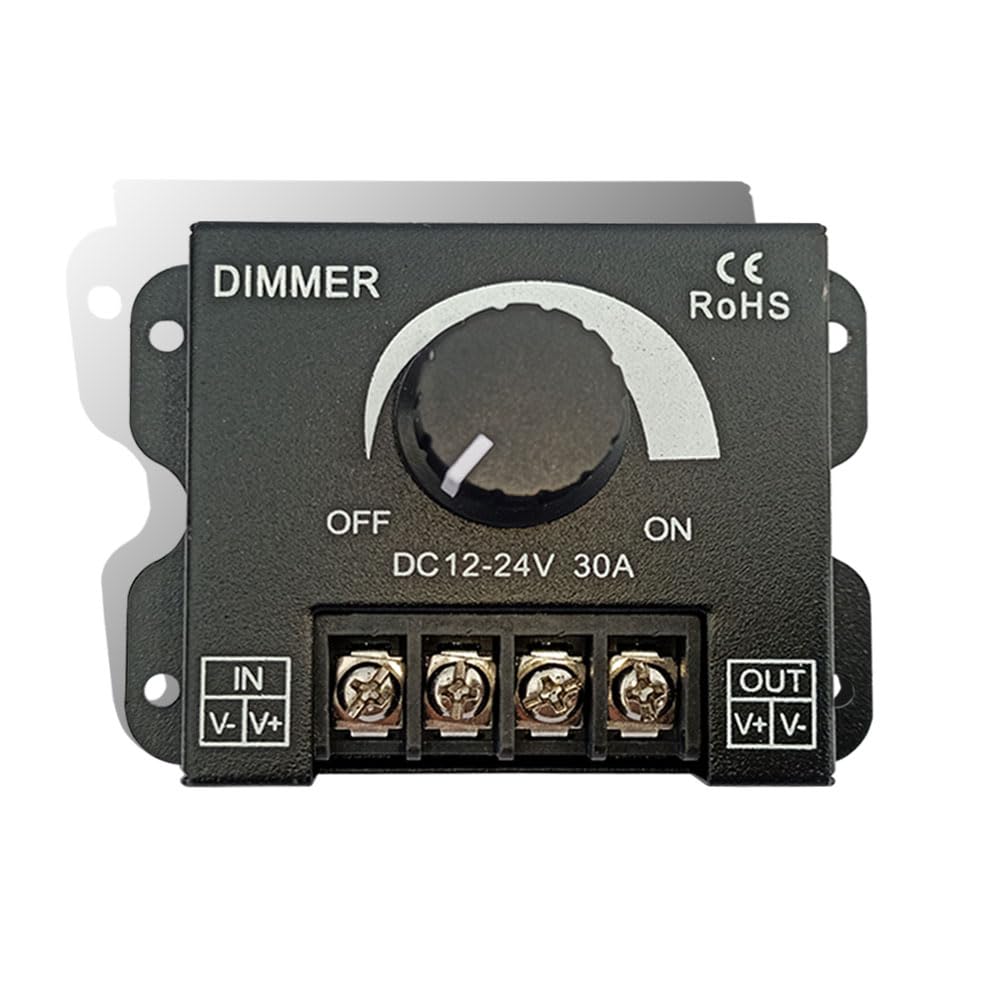 iEI 12V TO 24V DC 360W TO 720W 30A LED STRIP SINGLE COLOR LAMP RIBBON LIGHT DIMMER SWITCH BLACK ROTARY BUTTON KNOB BRIGHTNESS CONTROLLER METAL BODY (1 PIECE KNOB DIMMER)
