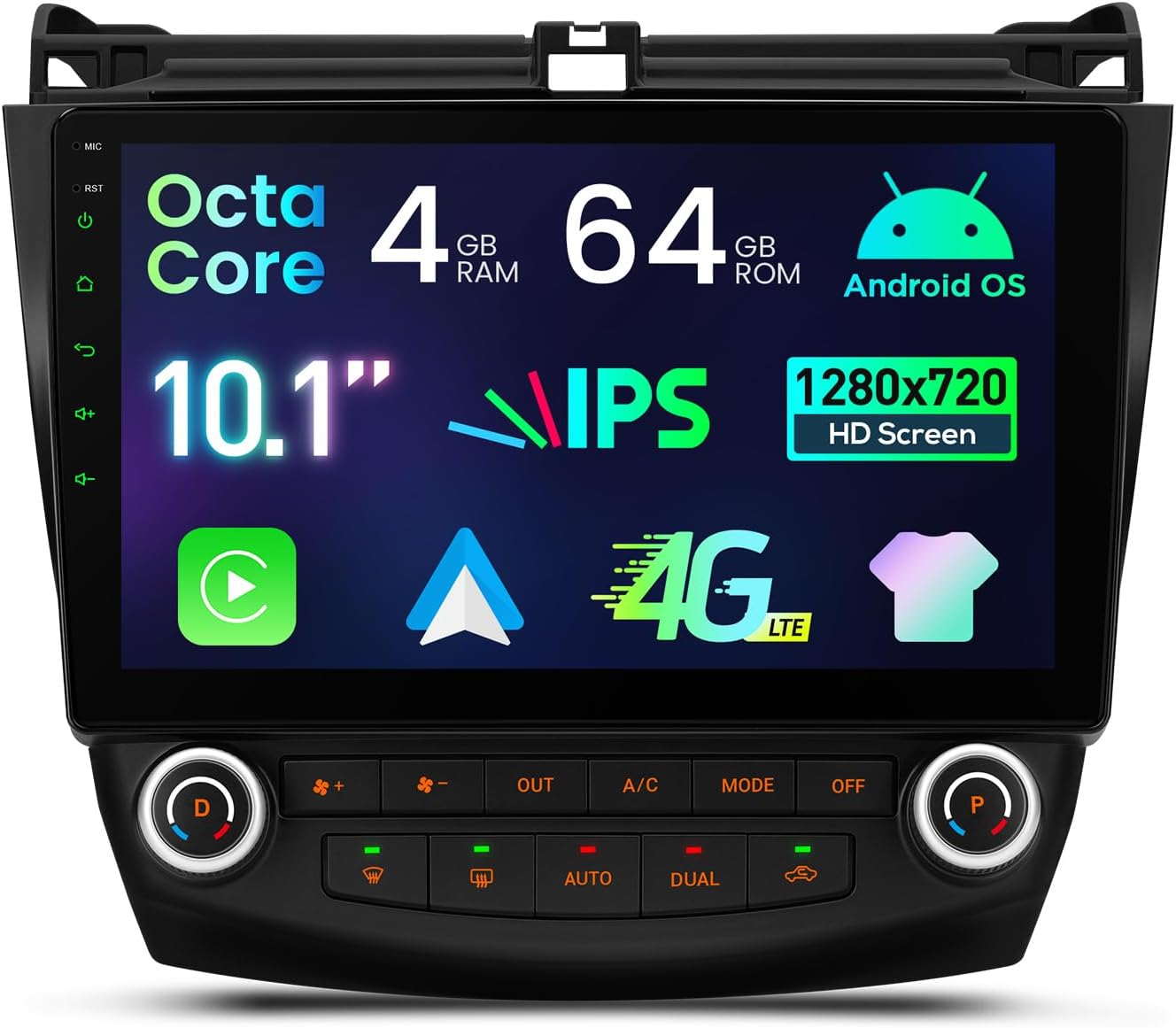 XTRONS Android 14 Car Stereo for Honda Accord 7th 2003 2004 2005 2006 2007, 10.1 Inch Touch Screen Head Unit GPS Navigation Bluetooth Built-in DSP 4G LTE Wireless CarPlay Android Auto (4+64GB)
