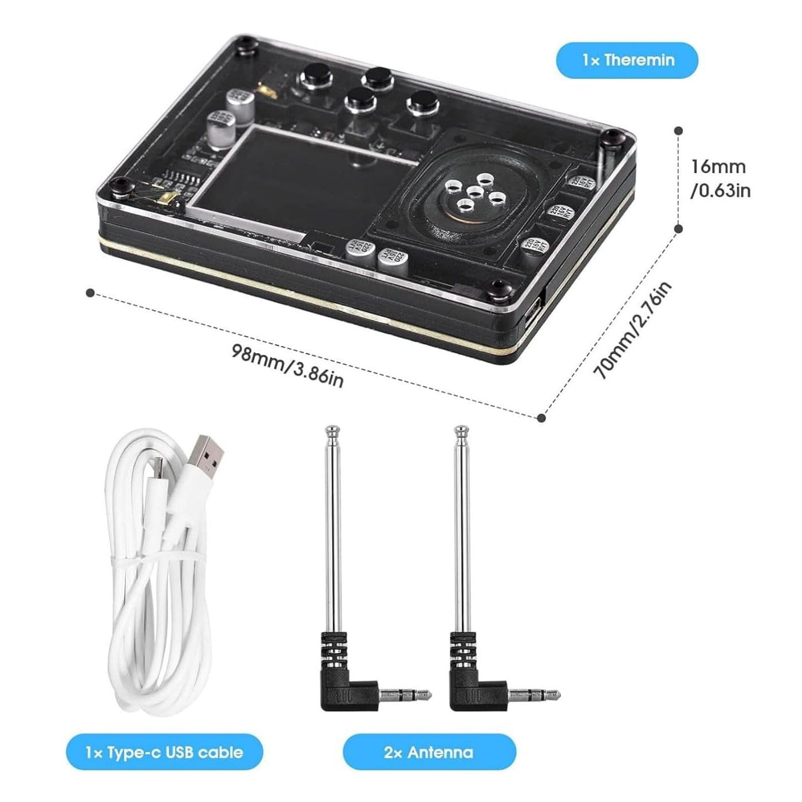 Módulo musical Theremin con pantalla HD a color, altavoz integrado con antena desmontable, voces ajustables para principiantes