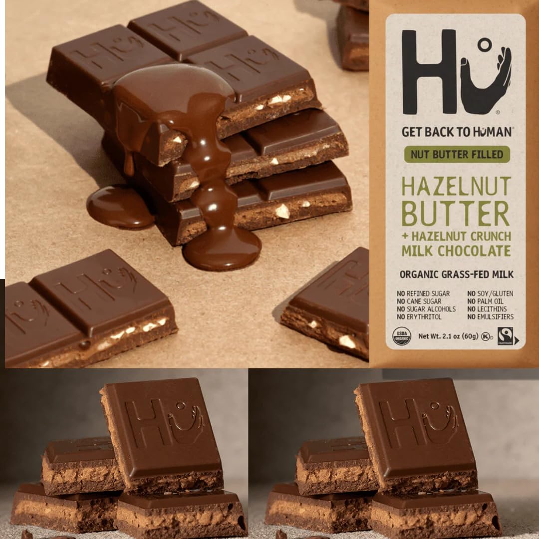 Hu Chocolate Milk Chocolate Bars Variety Pack, 5 Count (Simple, Hazelnut Butter & Hazelnut Crunch, Almond Crunch Coconut Flakes, Almond Crunch, Chocolate Cashew Butter) | Organic, Vegan, Clean Ingredients