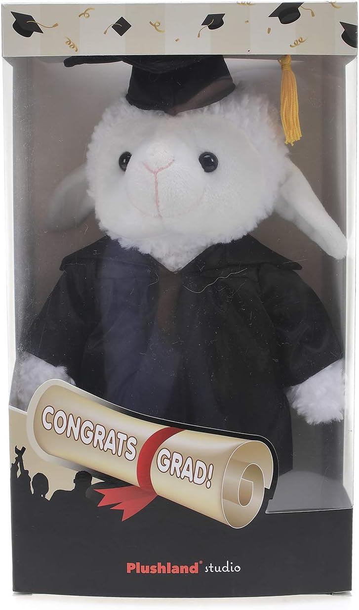 Plushland Sheep Plush Stuffed Animal Toys Present Gifts for Graduation Day, Personalized Text, Name or Your School Logo on Gown, Best for Any Grad School Kids 12 Inches(Forest Green Cap and Gown)