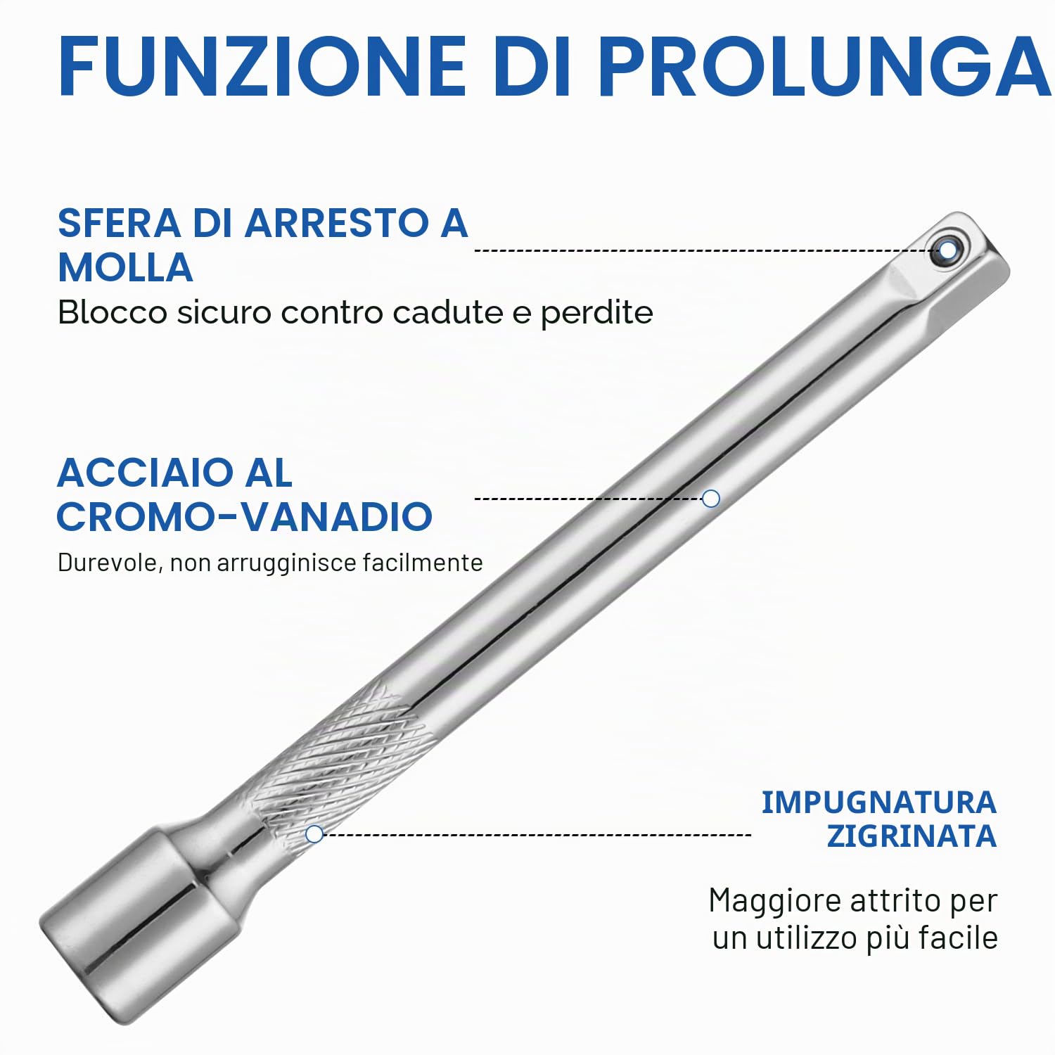 1/4 pollice estensione, set di prolunga per chiave a bussola (2, 4, 6 pollici), in acciaio al cromo-vanadio