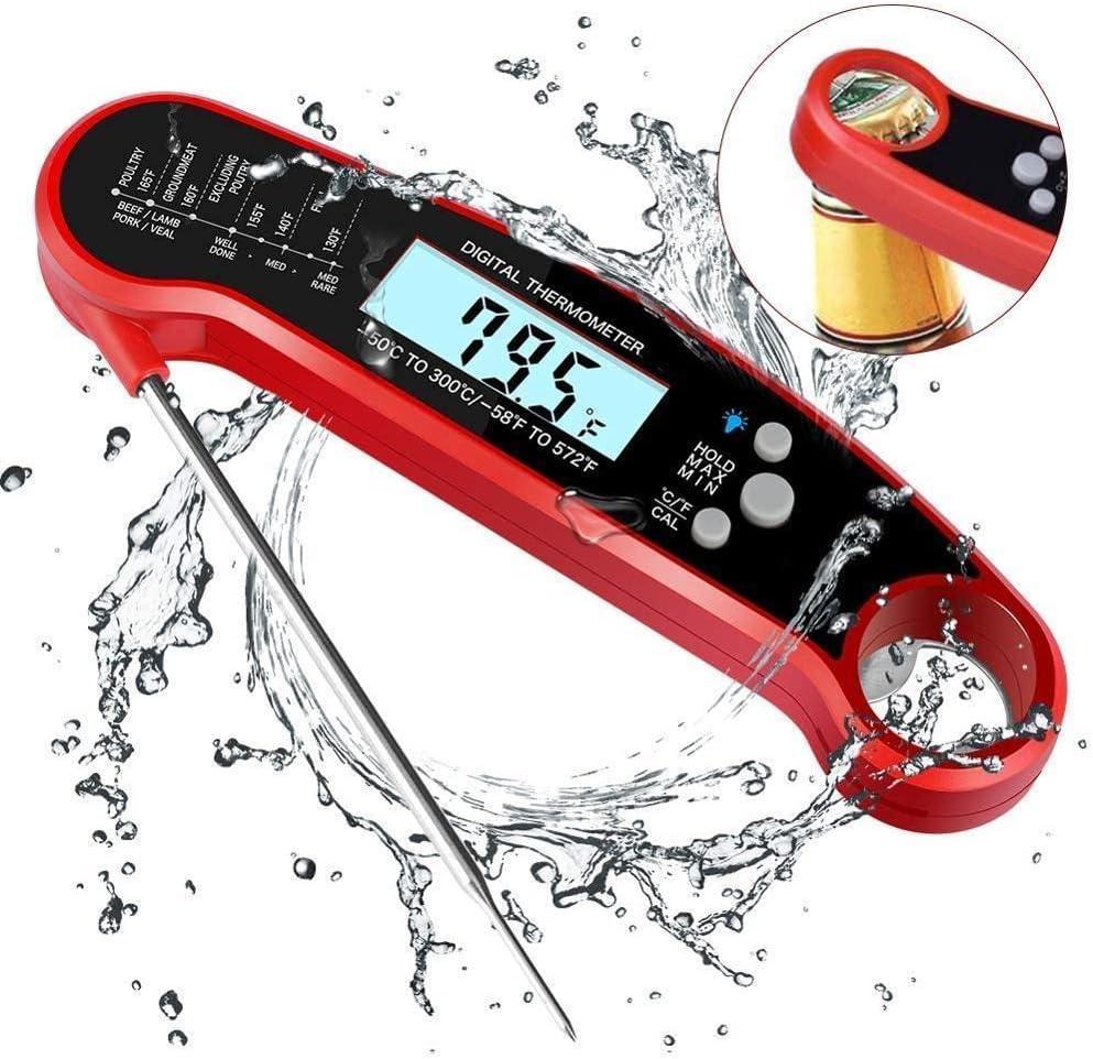 review Digital Meat Thermometer with Bottle Opener and Built in Magnets for Storage, Great for BBQ Food Thermometer, Also IP67 Waterproof