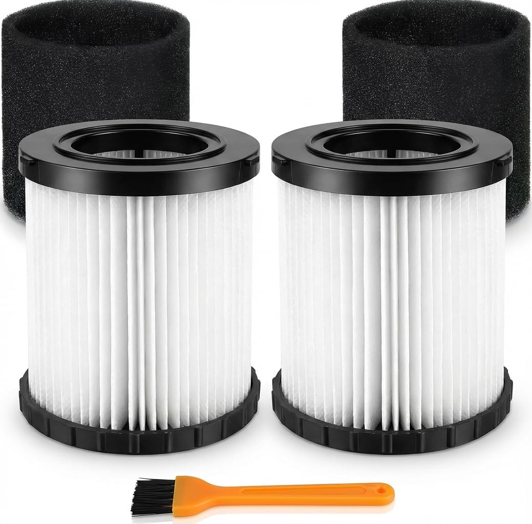 7-Piece Replacement Filter Kit Compatible with DeWalt DCV580H & DCV581H 20V MAX Wet/Dry Vacuum, Includes 2 DCV5801H HEPA Filters, 4 Foam Sleeve Filters and 1 Cleaning Brush