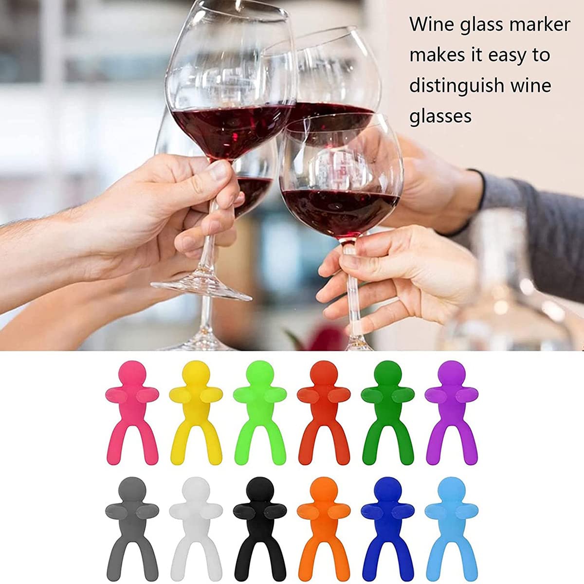 Marqueurs De Verre Réutilisables - 12 Pièces Silicone Coloré - Pour Vin, Champagne, Cocktails