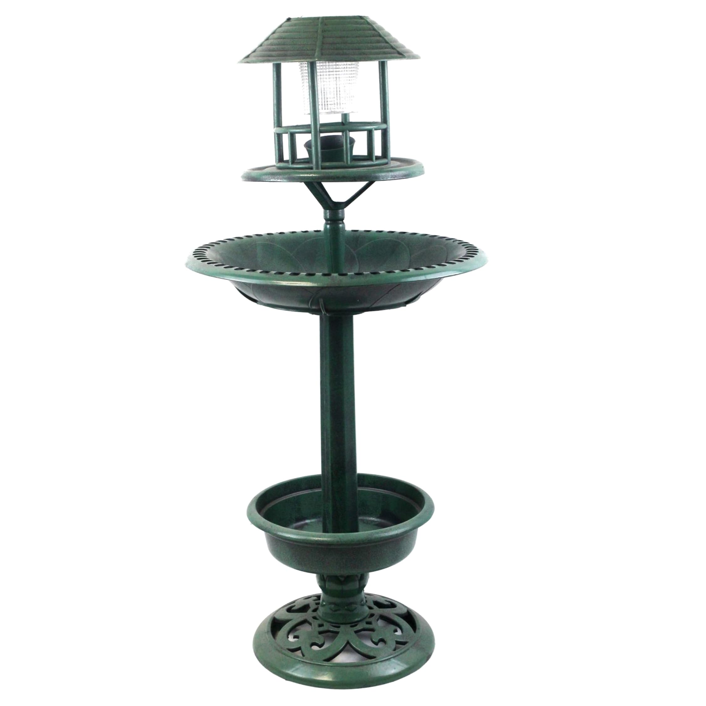 Gemuseeee 37 Inch Pedestal Solar Bird Bath with Solar-Powered LED Lights Plastic Birdbath with Planter & Feeder for Garden Yard Patio