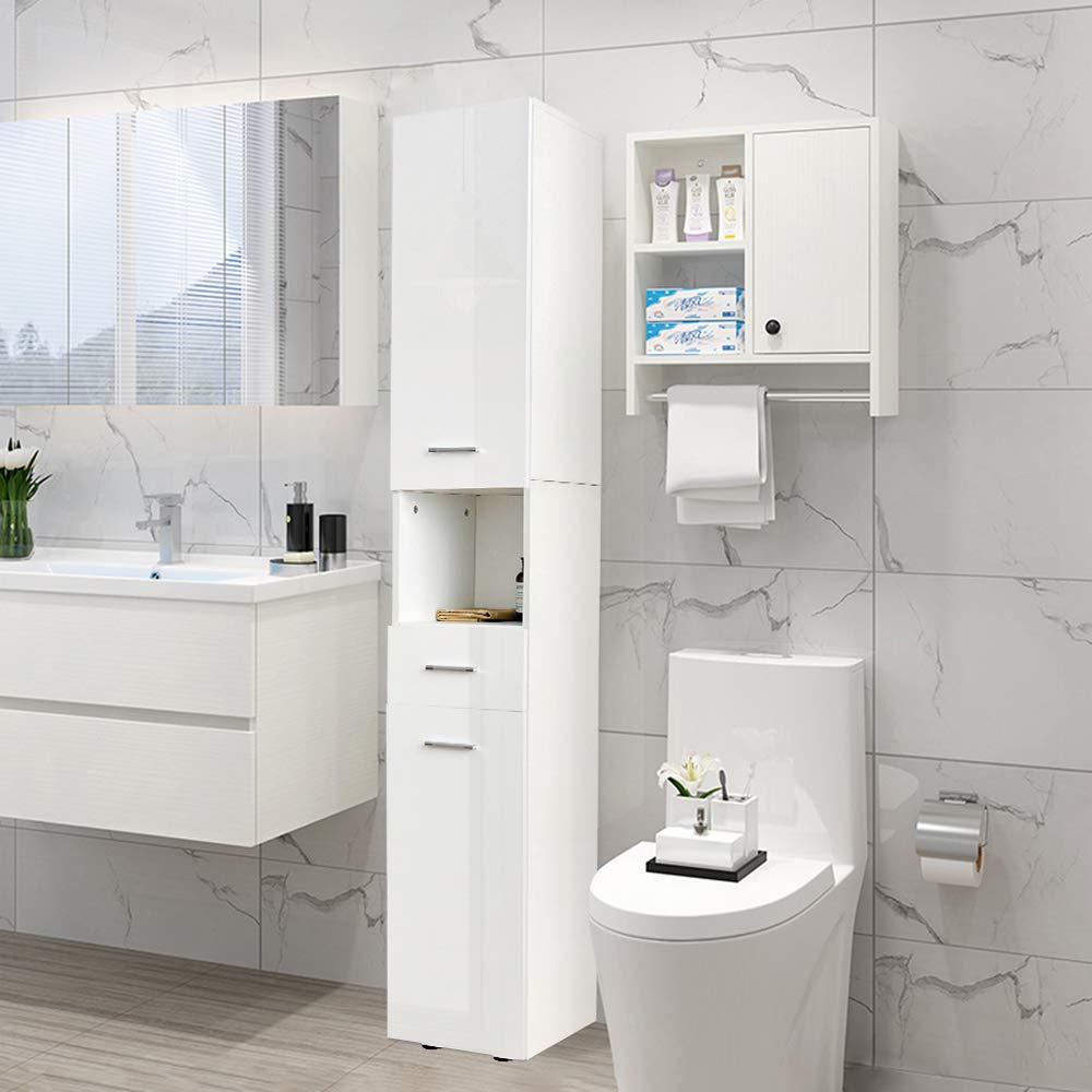 Dripex Bathroom High Gloss Entire Front White Bathroom Storage Floor Standing