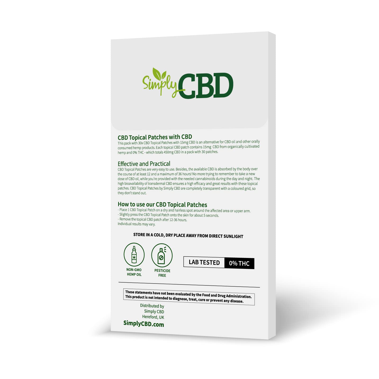 Simply CBD Patchs - 30 patchs topiques CBD - 15 mg par patch - Blanc