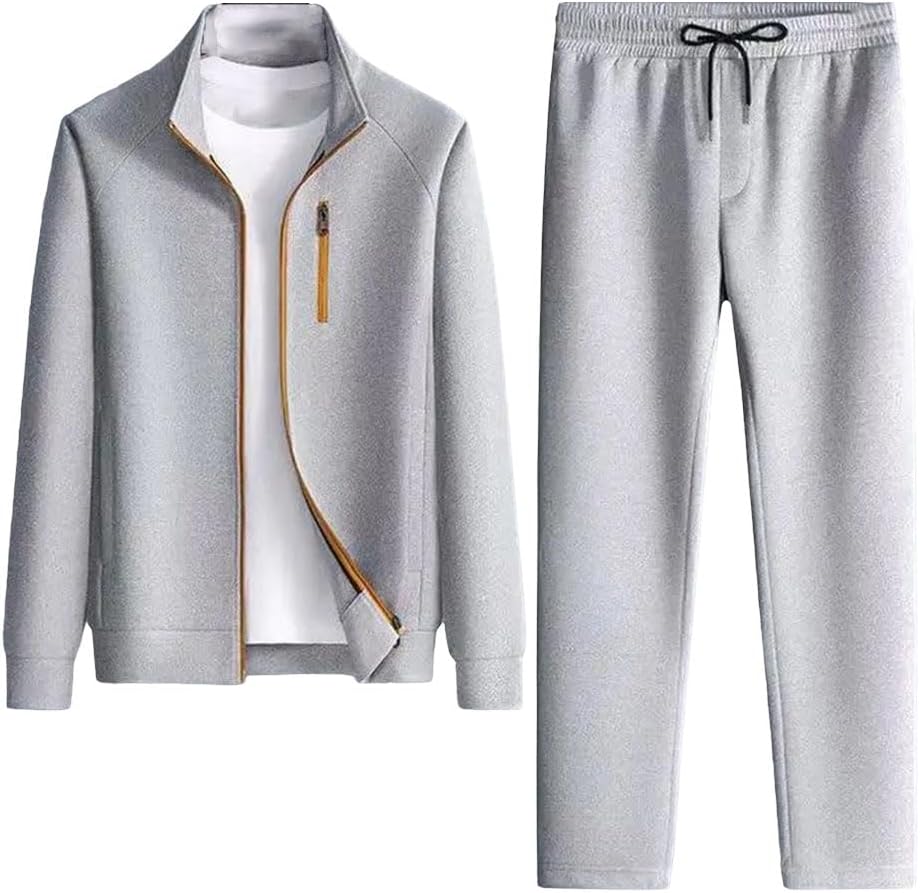 Men's Casual Sportswear Set Autumn Loose Long Sleeve Stand Collar Jacket Straight Leg Pants Jogging Two Piece Set