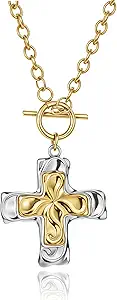 Crown Cross Pendant Necklace Chunky Cross Necklace for Women Statement Necklace 14K Gold Plated Dainty Cross Necklace