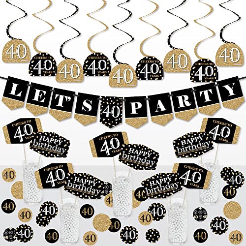 Big Dot of Happiness 40º aniversário adulto - ouro - kit de decoração de suprimentos de festa de ani