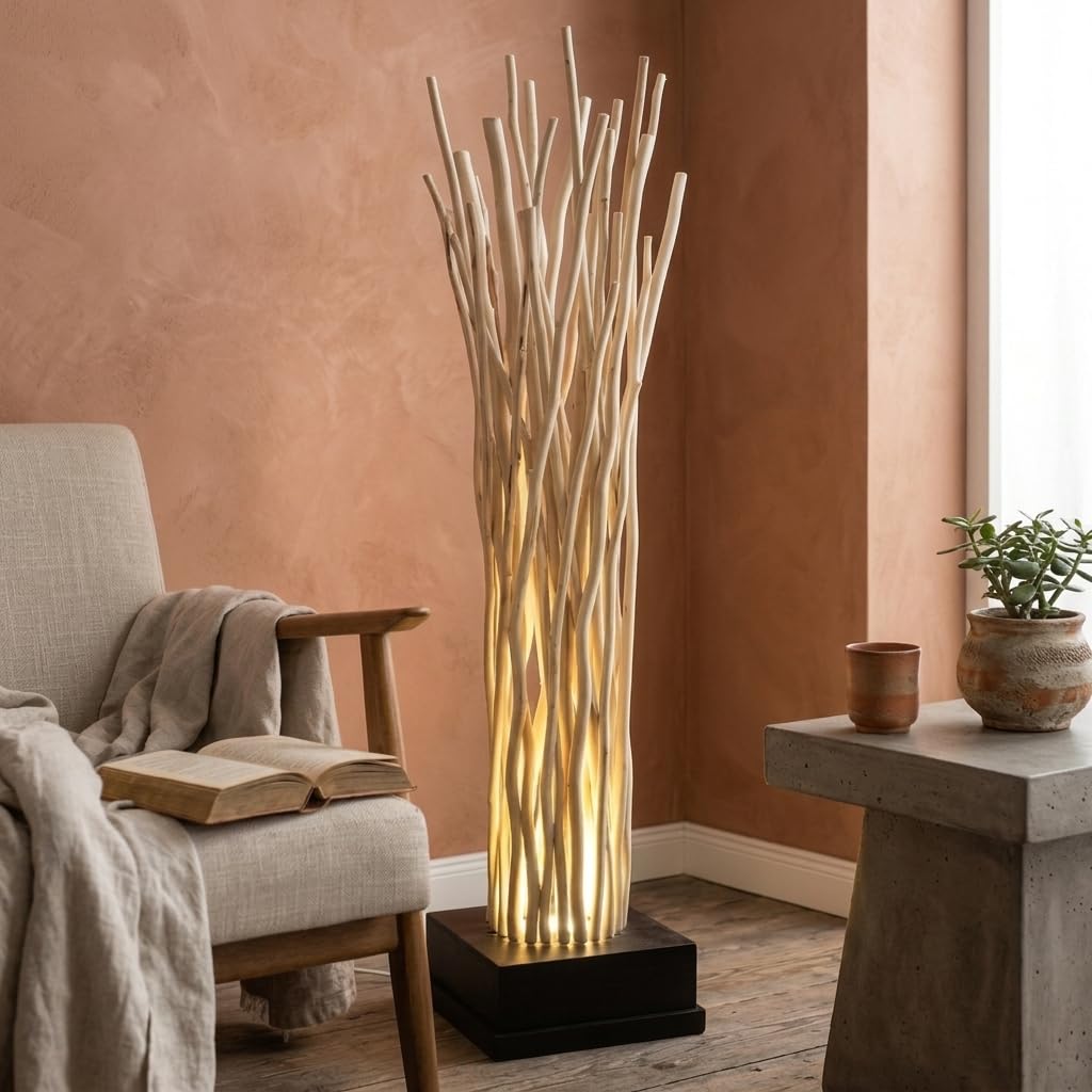 Kinaree Treibholz Stehlampe SAMUI II – Holzlampe aus Thailand, 120 cm, GU10 Spot, Naturholz für Wohnzimmer