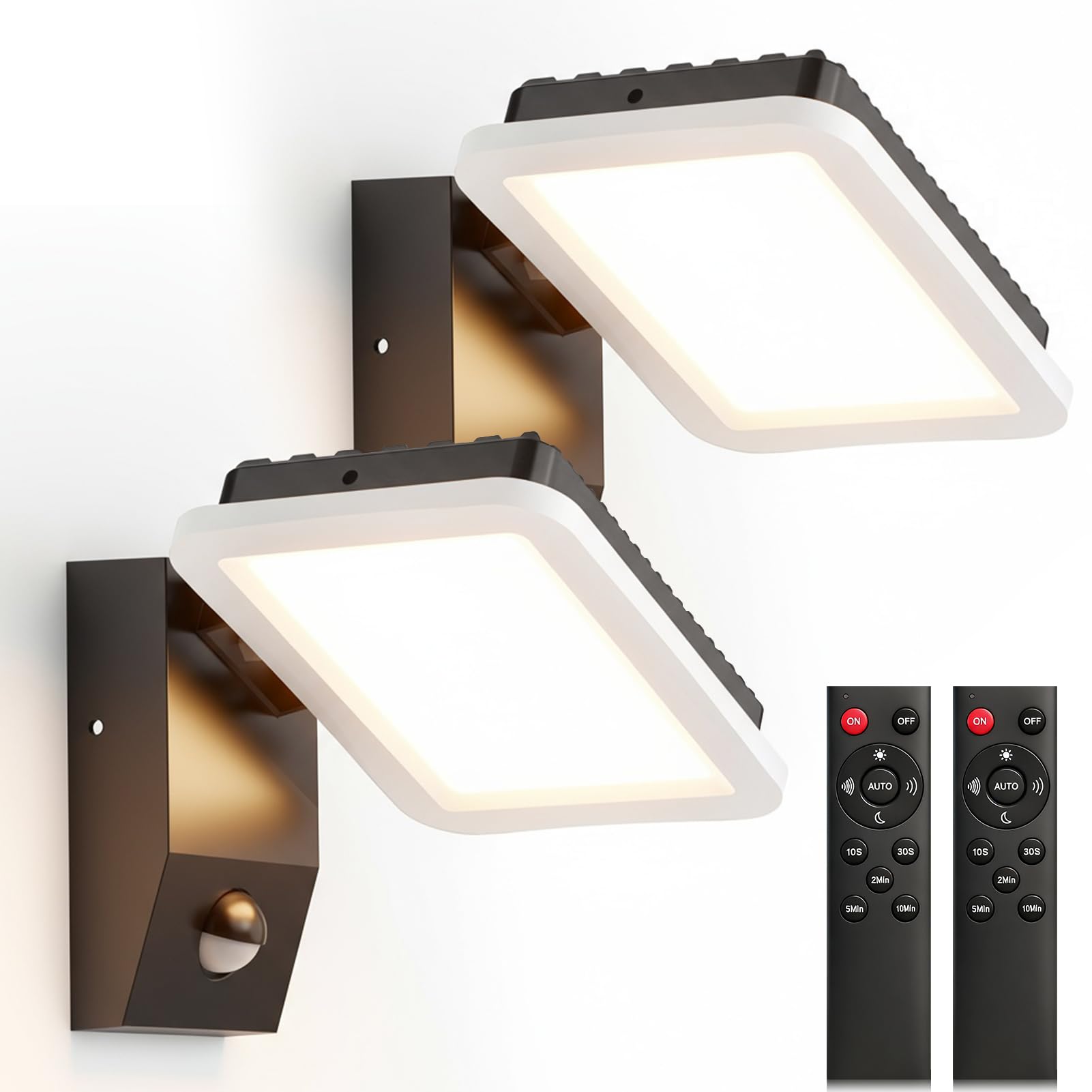 Lightasea 2 Pack Outdoor Wall Lights with Motion Sensor,32W Waterproof IP65 Outside Lights,with pivoting LED Panel,with Remote Control,Warm White 3000K Outdoor Light,for Garage,Garden,Yard,Front Door