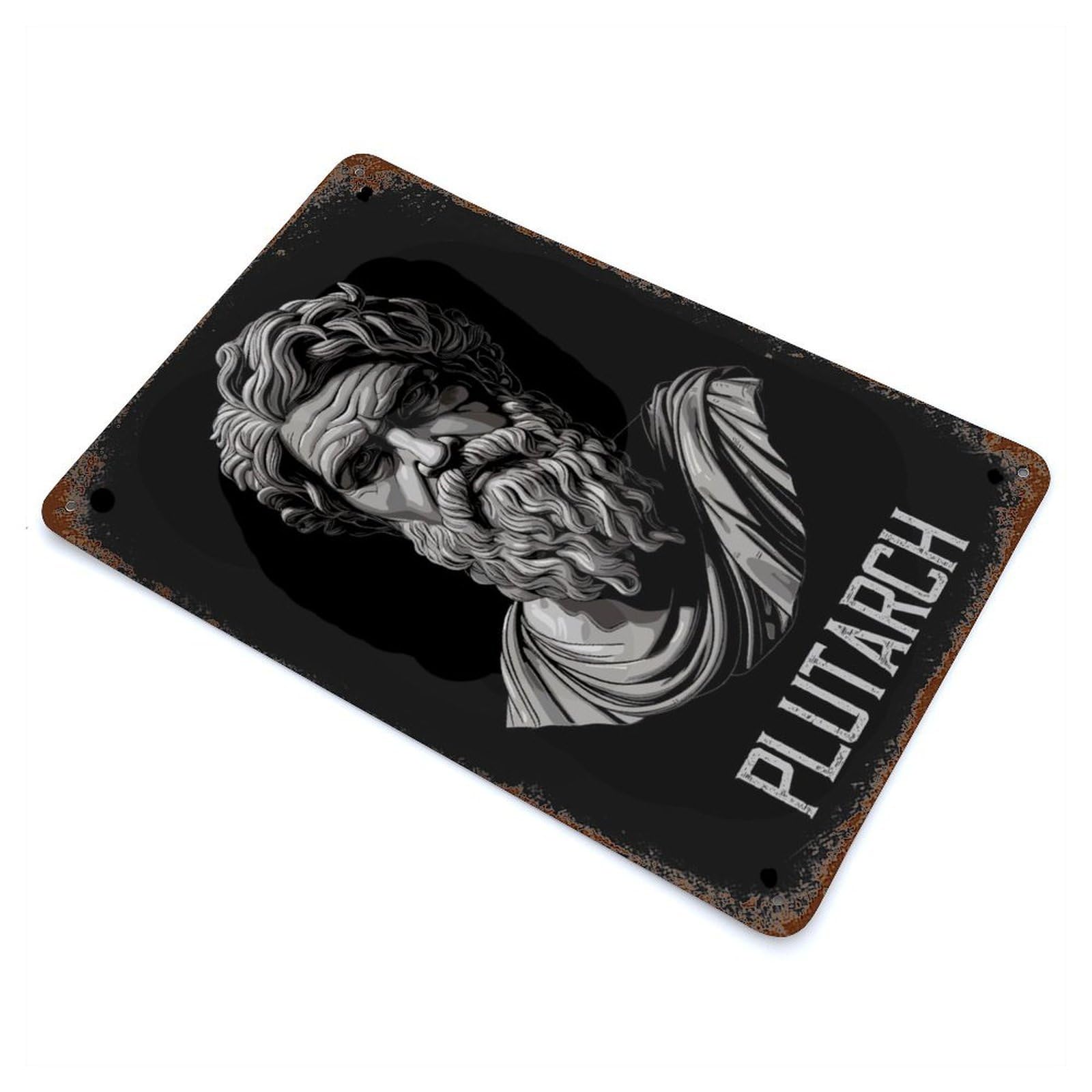 Decorative Tin Sign with Plutarch Greek Philosopher Design 11.8"x7.9", for Garage, Bar And Workshop Decor, Farmhouse Wall Decor