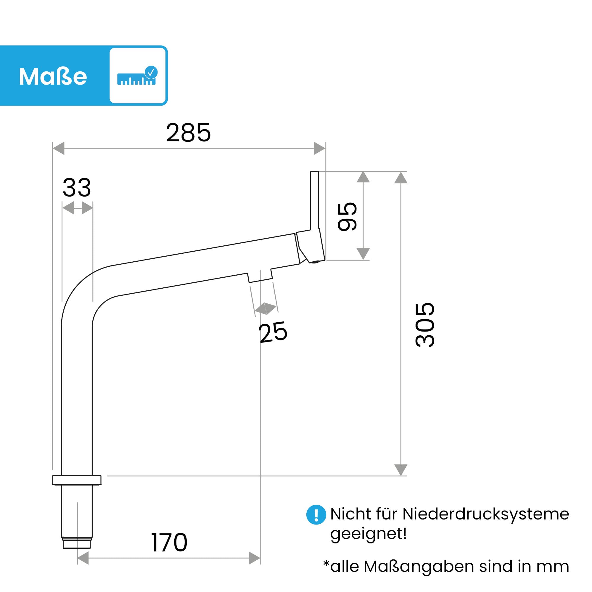 Bächlein Küchenarmatur Boyano (Matt schwarz) – Schwenkbare Einhand-Spültischbatterie aus hochwertigem Messing– Wasserhahn für die Küche mit nach vorne gerichtetem Hebel