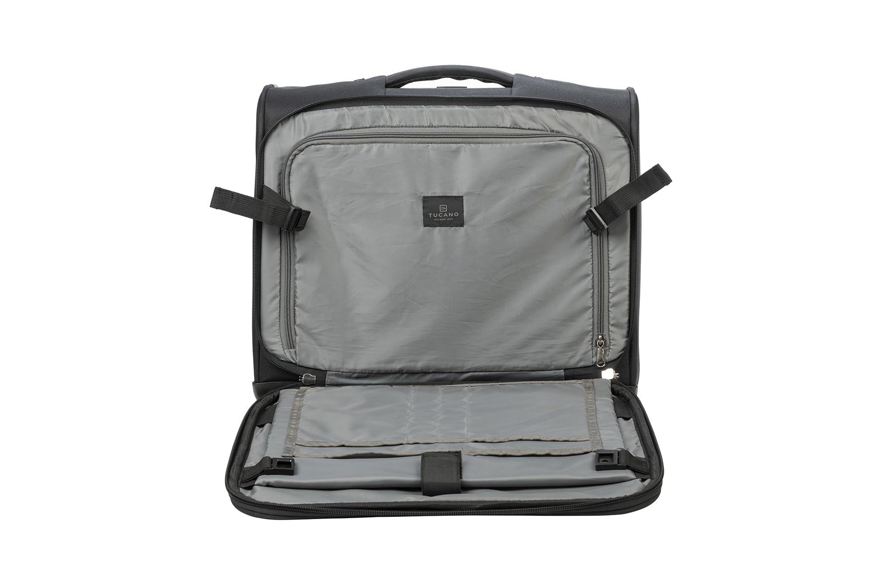 Tucano – Trolley per computer 14 e 15,6'' – 4 ruote 360°, scomparti spaziosi, spazio viaggio, manico telescopico retrattile, tasca anteriore e posteriore, Nero, Moderno