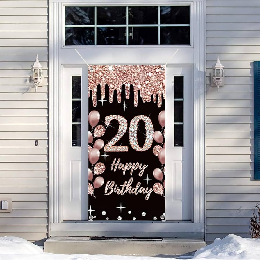 Happy 20th Birthday Stoff-Poster – 150 X 90 Cm, Rosa, Mit Glitzer, Für Party-Deko