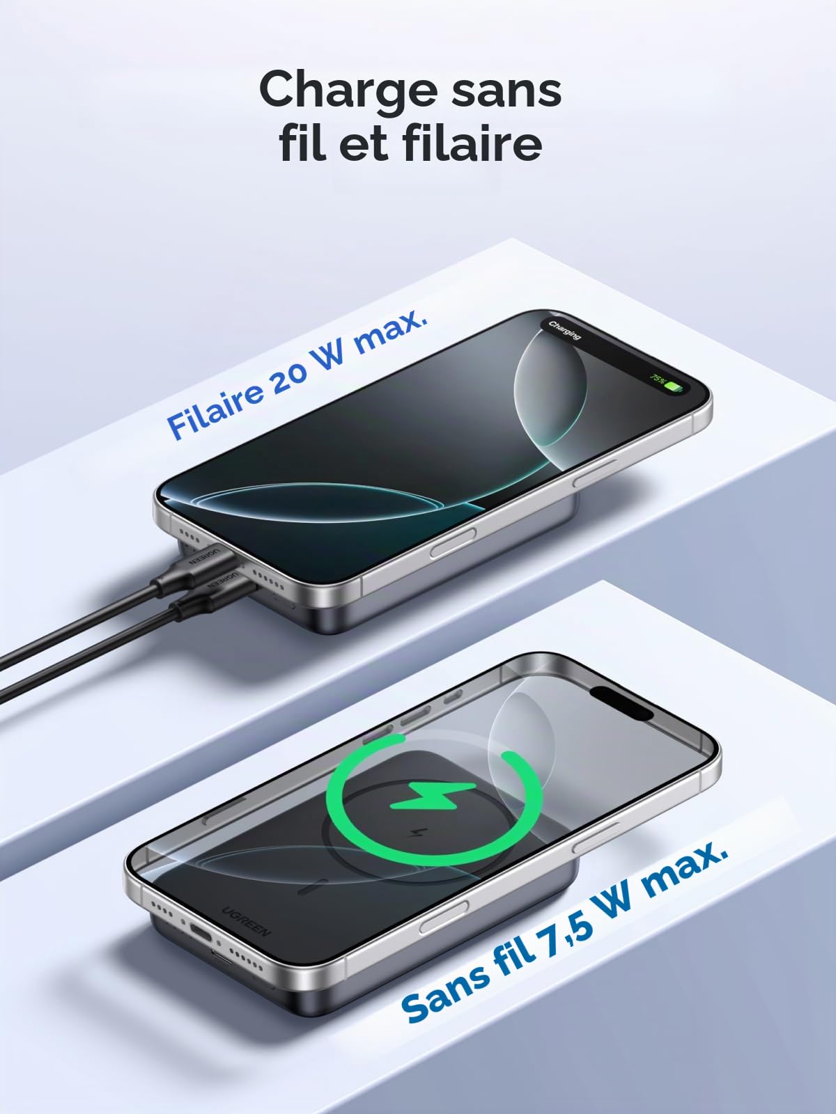 UGREEN Power Bank MagSafe 10000mAh avec 45W Power Bank 20000mAh Câble USB C Intégré