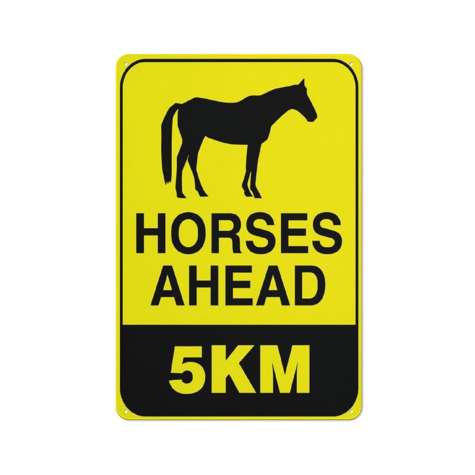 peiyeety Horses Ahead 5Km Bright Yellow Sign 12x16 Inches Tin Sign Great For Garden And Yard Wall Decor