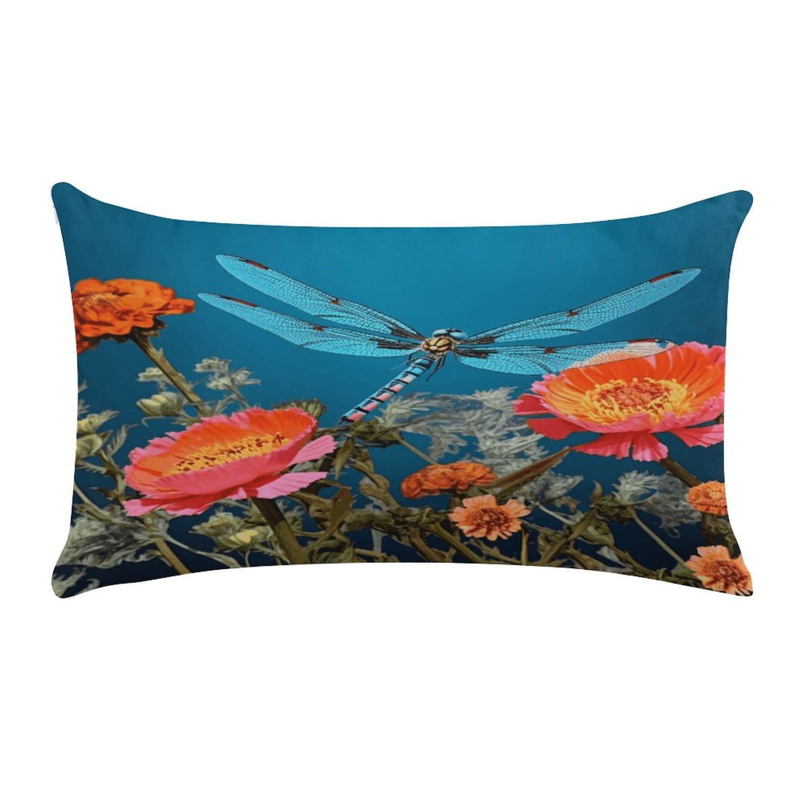 Dragonfly and Flower Pillow Cover Super Soft Pillowcase Luxury Cozy Fuzzy Velvet Pillow Shams Breathable Standard Pillow Cases with Zipper Wrinkle-Free Pillow Cover 12 "×20 "