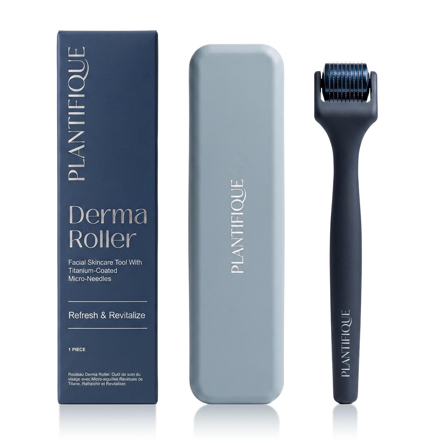 PLANTIFIQUE Dermaroller 0,25 mm – Roller Microneedling do Twarzy, Brody i Skóry Głowy – Tytanowy Wałek z 540 Igłami, Derma Roller – z Etui