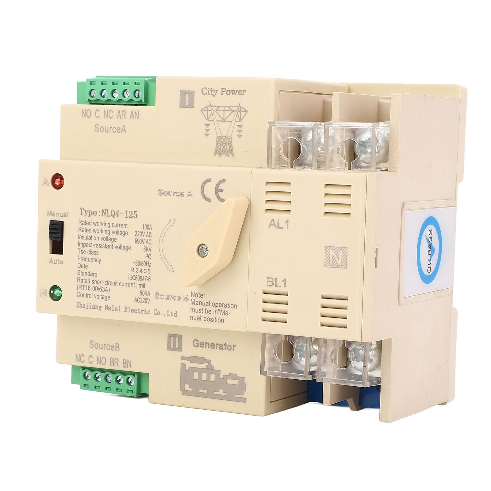 Fafeicy Interruptor de Transferencia Automática 2P 100A, Doble de Energía