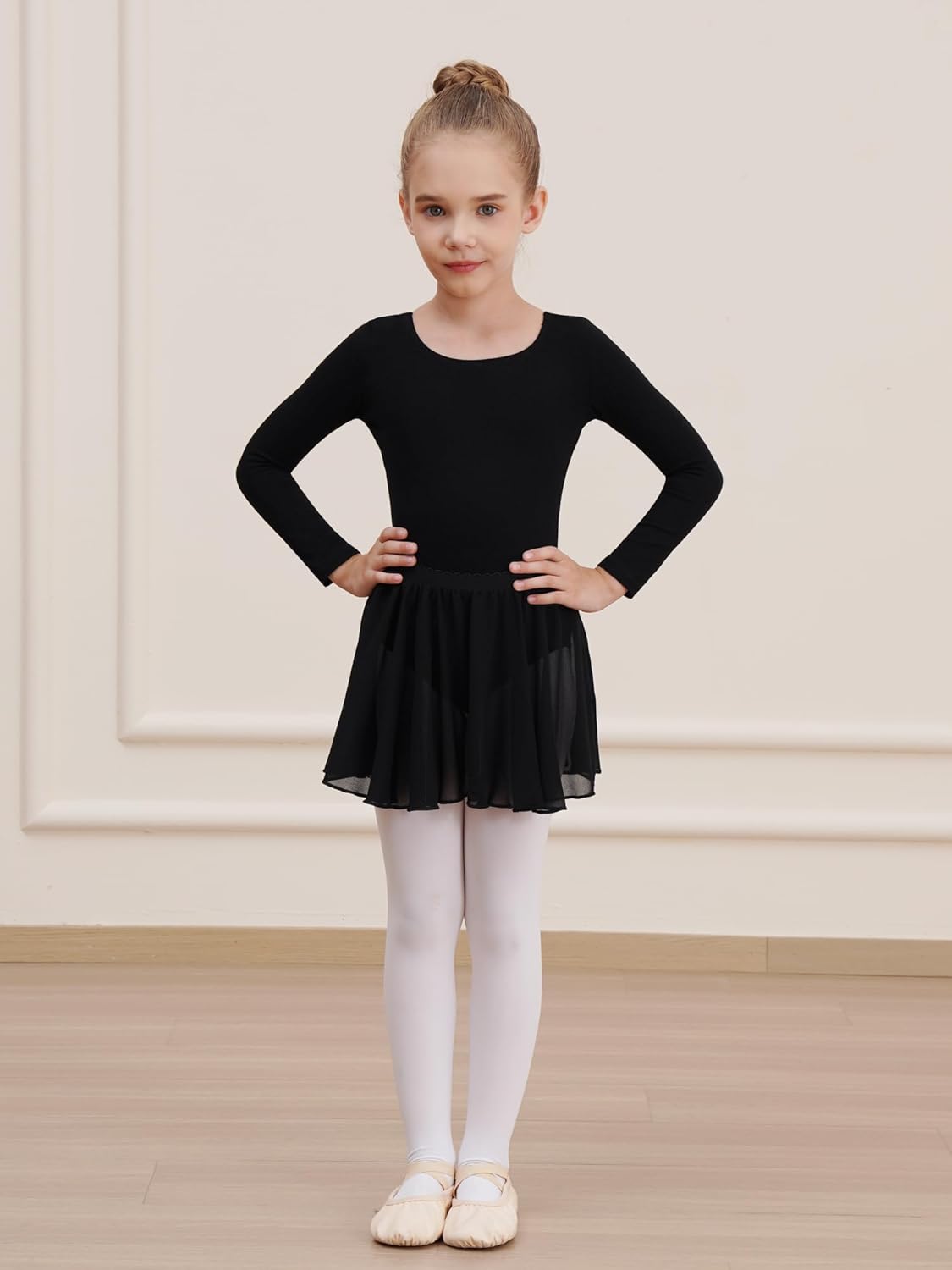 WEGETIT Leotards for Girls Long Sleeve Ballet Dress Toddler Dance Leotard with Skirt Kids Gymnastics Outfits Tutu Dress - Image 2